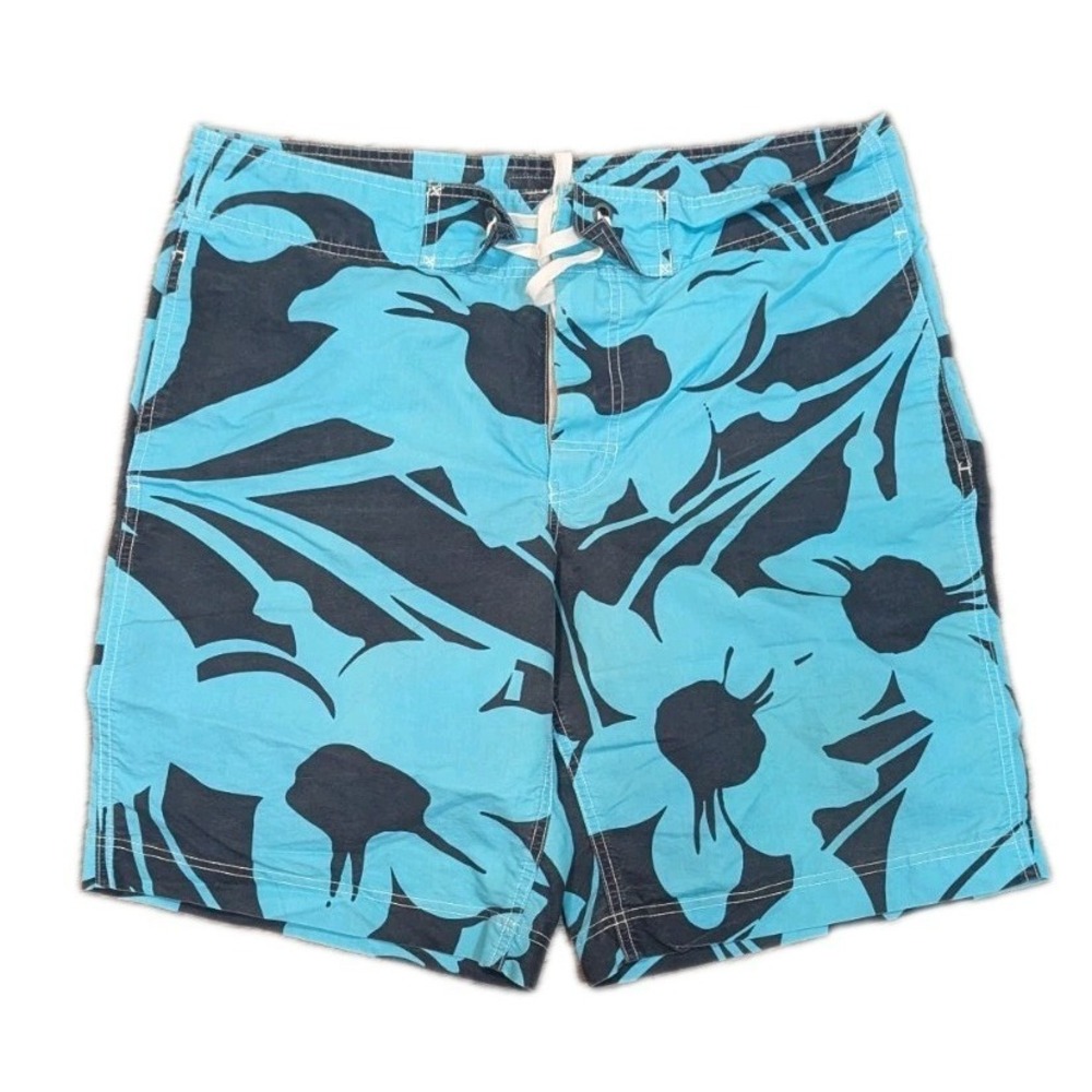 Converse One Star Mens‎ 36 Navy & Teal Board Shorts Trunks Floral Pockets Logo